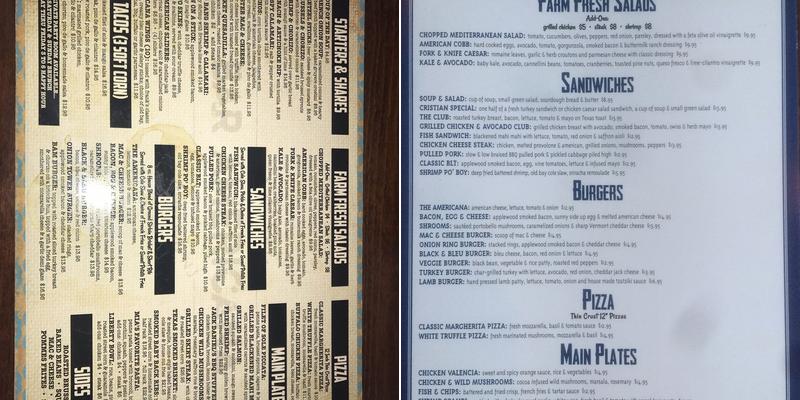 Bar Americana Menu