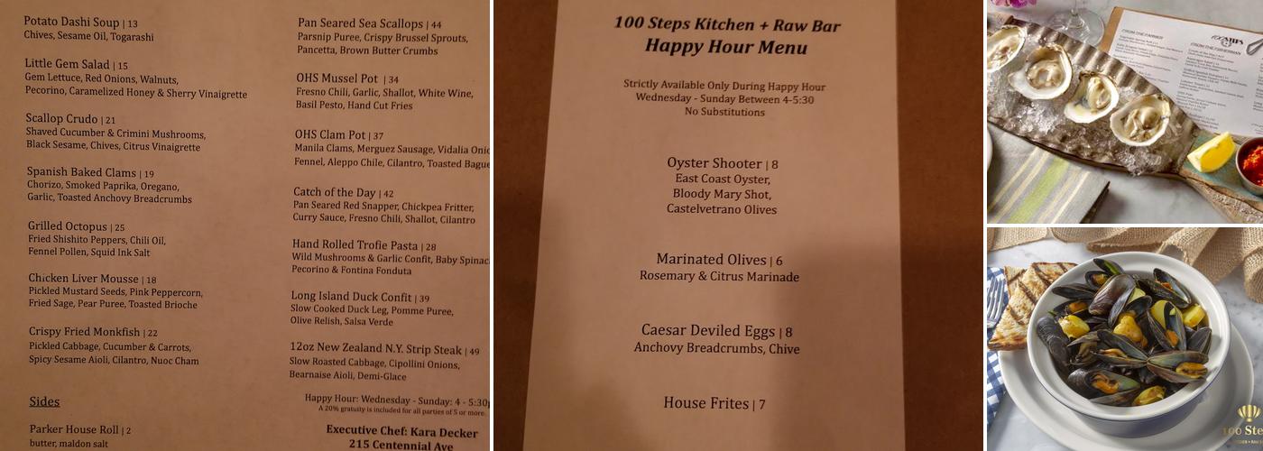 100 Steps Kitchen + Raw Bar Menu