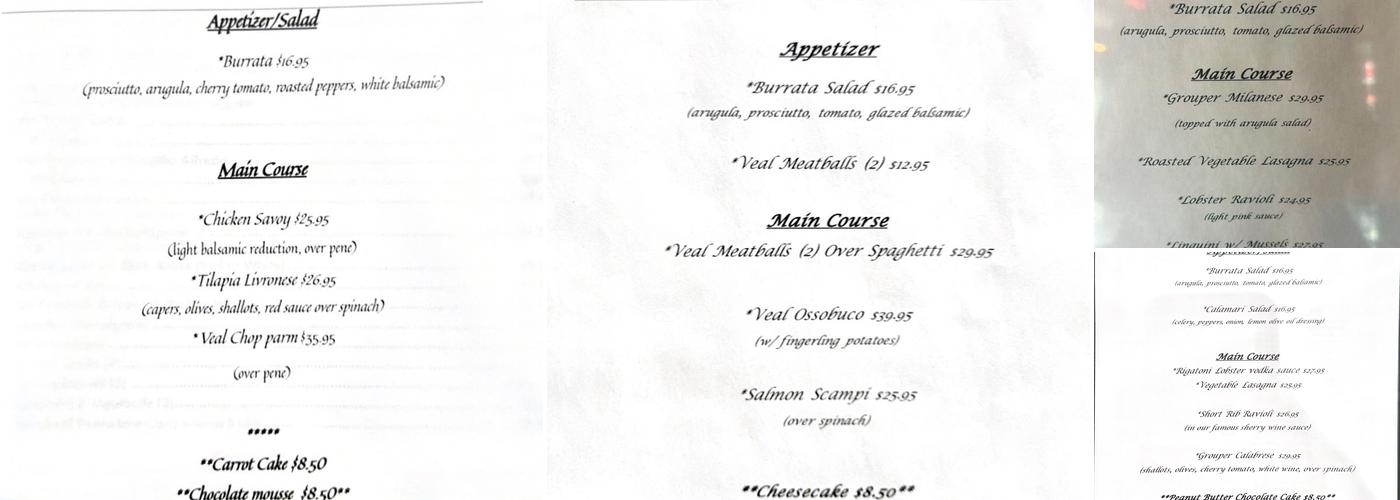 Pomodoro Ristorante & Pizzeria Menu