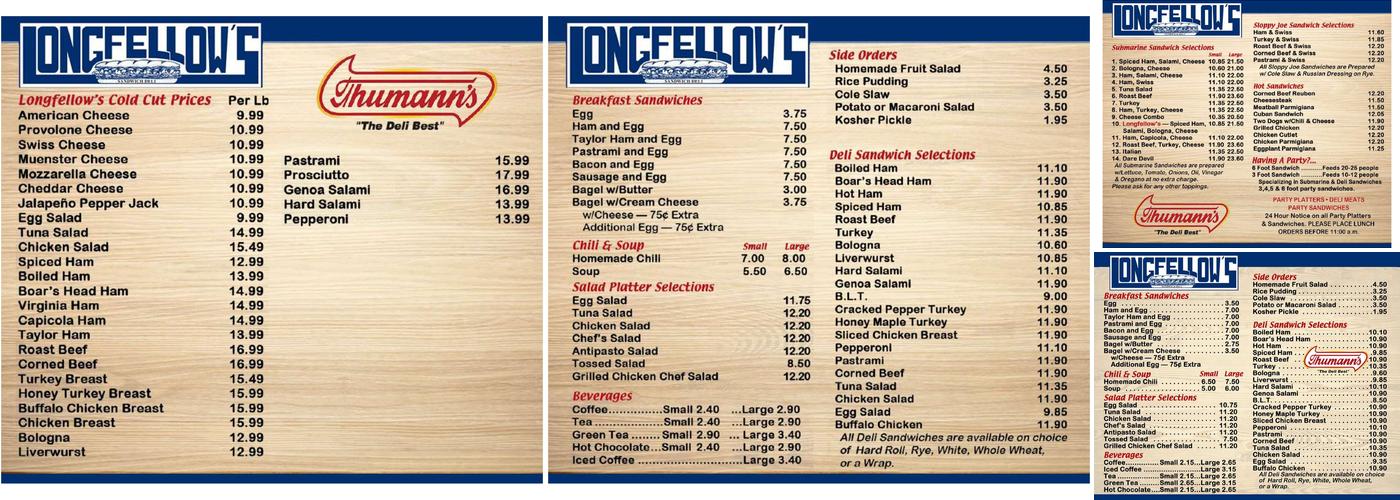 Longfellow's Sandwich Deli Menu