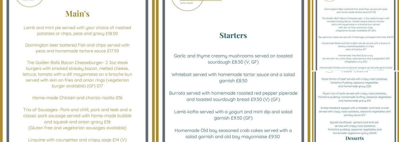 The Golden Ball Inn Menu