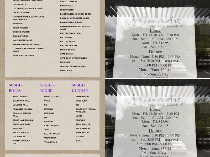 Minado Restaurant Menu