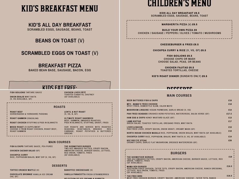 The Mother Huffcap Menu