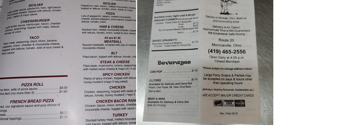 Pean's Pizza Subs & Sudz Menu