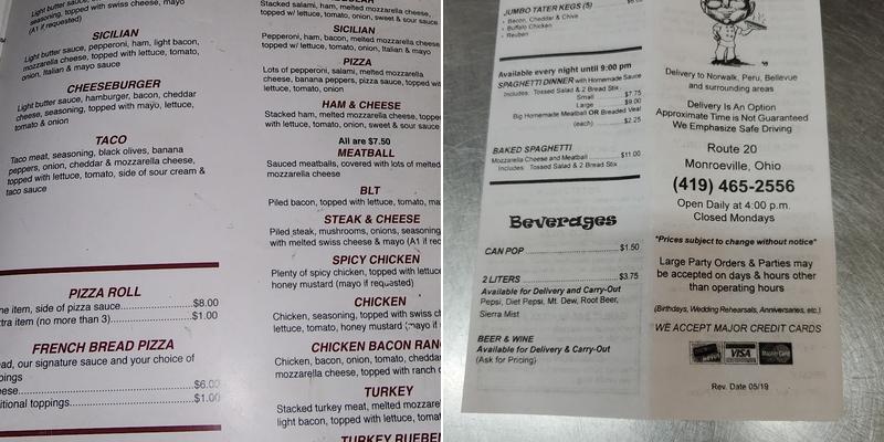 Pean's Pizza Subs & Sudz Menu