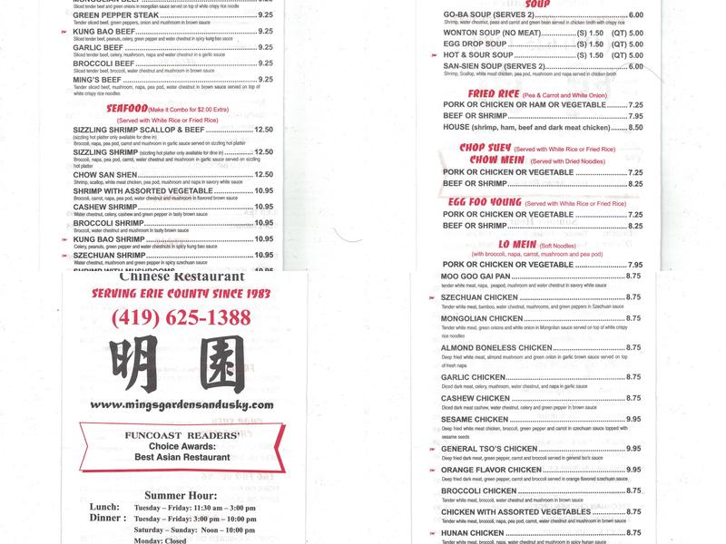 Ming's Garden Menu