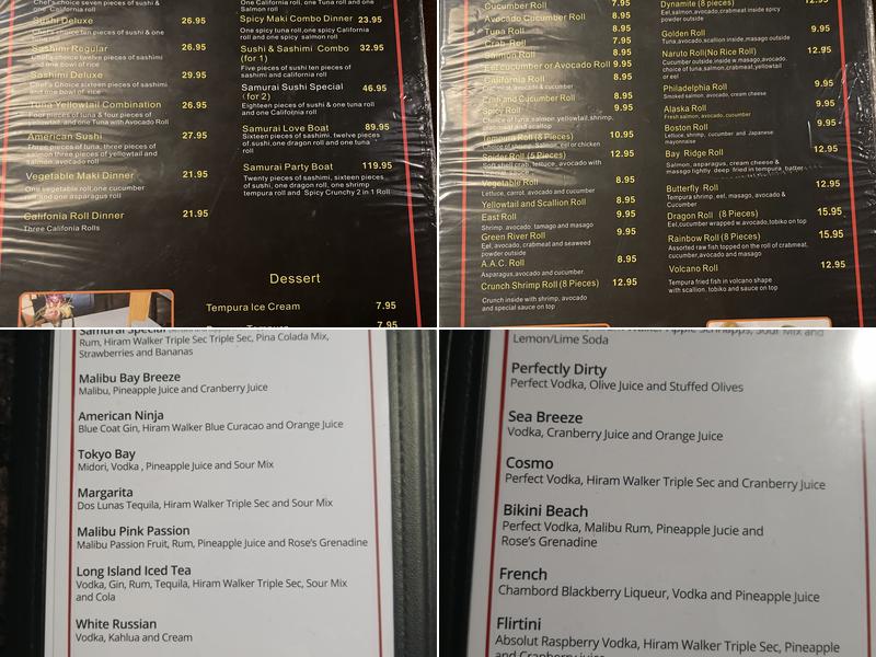 Samurai Japanese Steak House Menu