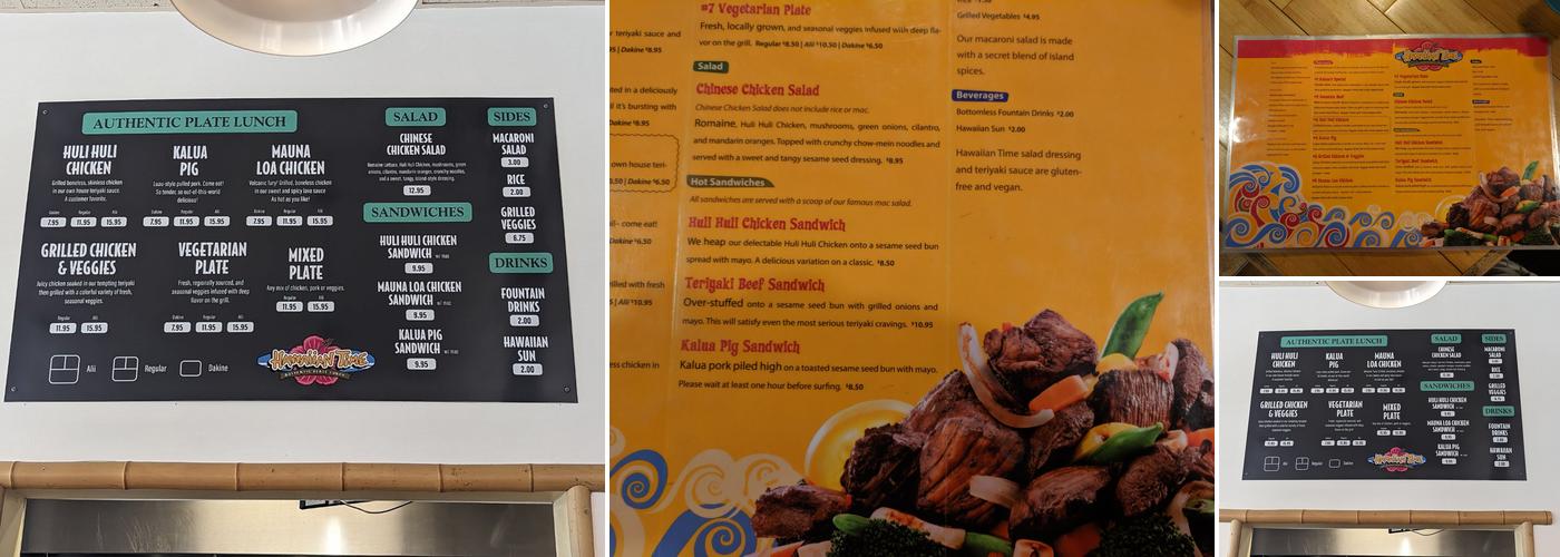 Hawaiian Time Menu