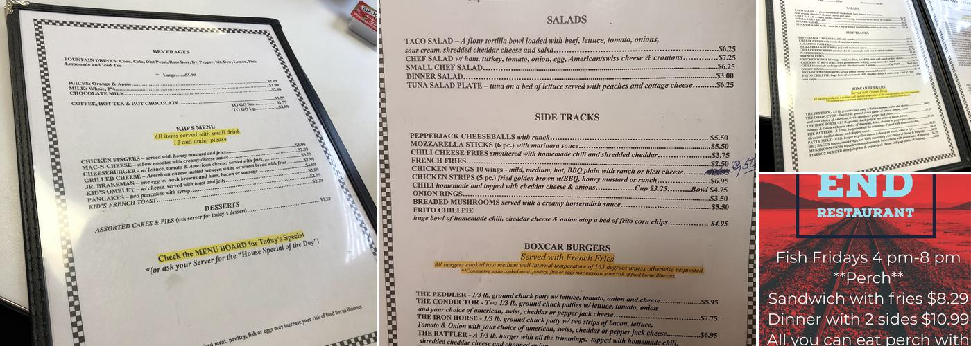 Tracks End Restaurant Menu