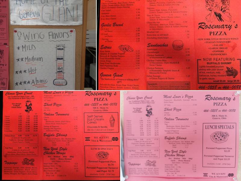 Rosemary's Pizza Menu