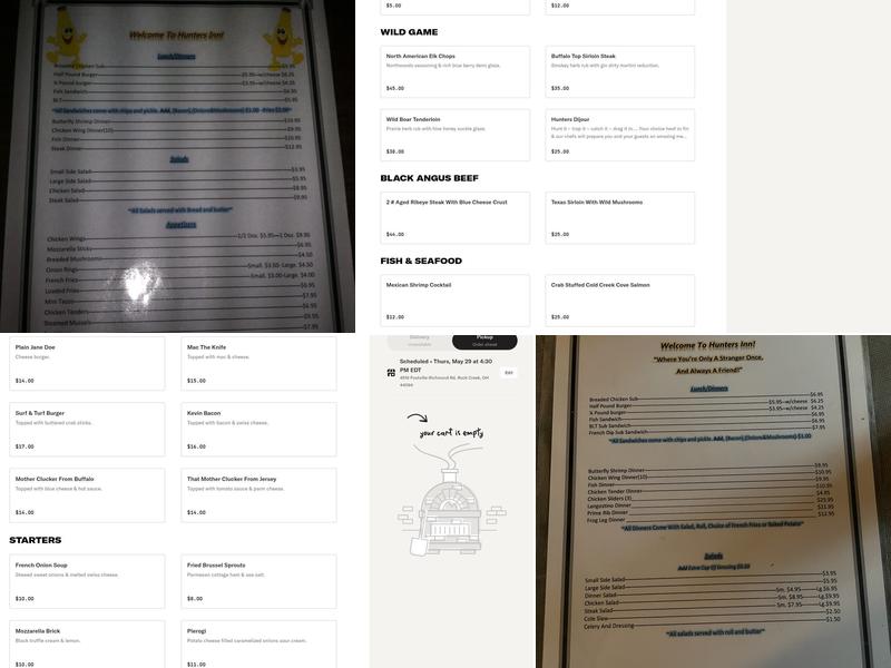 HUNTER'S Five Star Dive Bar Menu