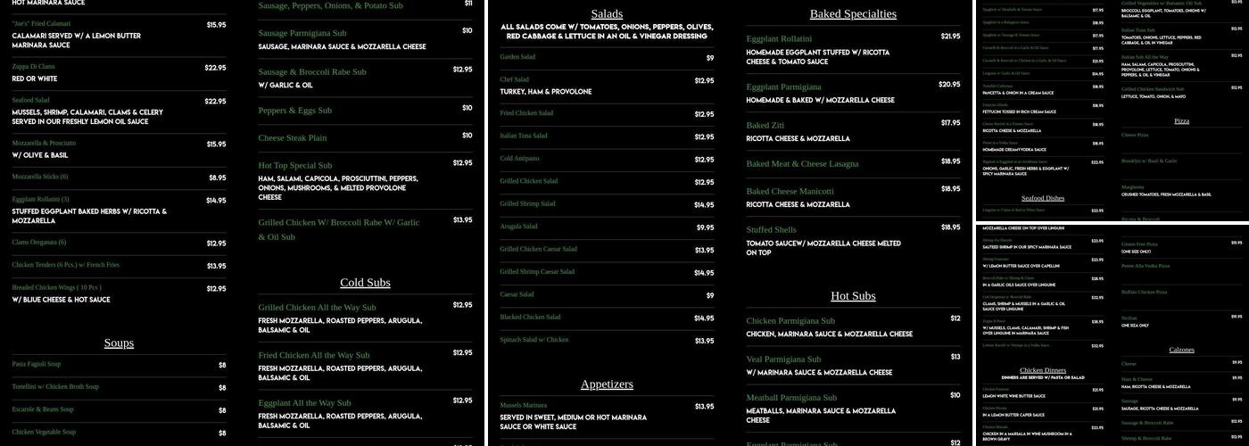 Top Of The Park Menu
