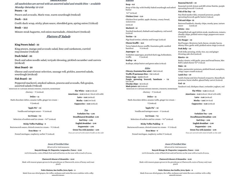 The Devonshire Arms Brasserie & Bar Menu