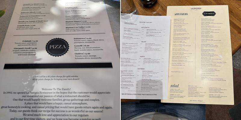 La Pastaria Menu