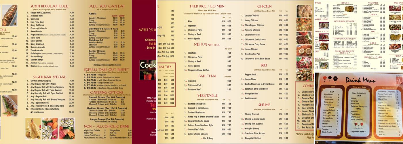 Wei's Buffet Menu