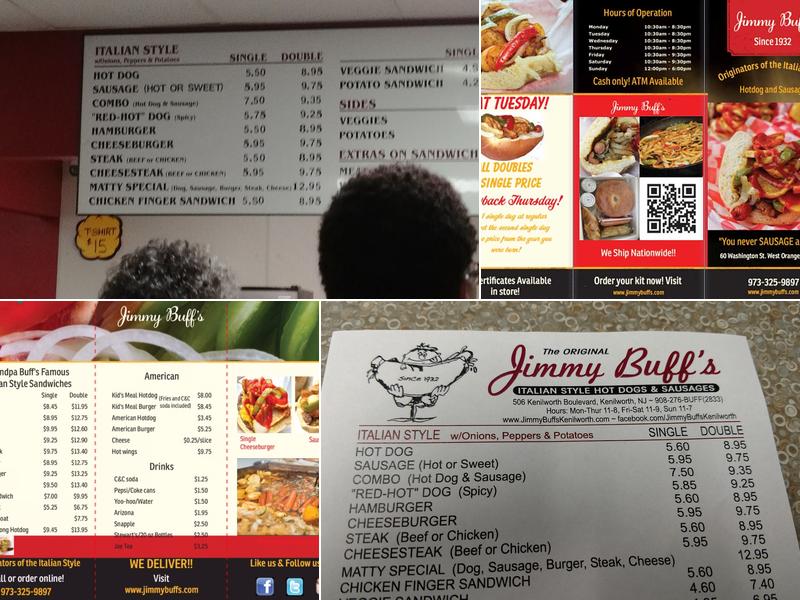 Jimmy Buff's Italian Hot Dogs Menu