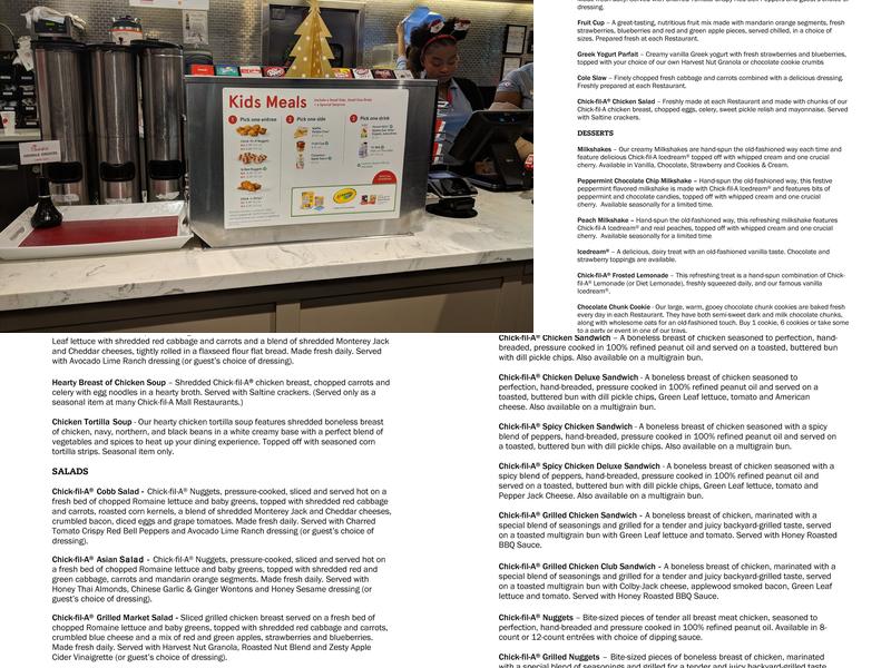 Chick-fil-A Menu