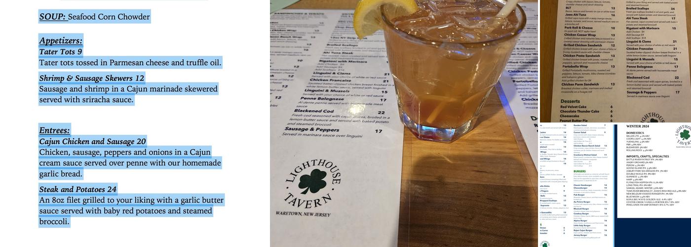 Lighthouse Tavern Menu