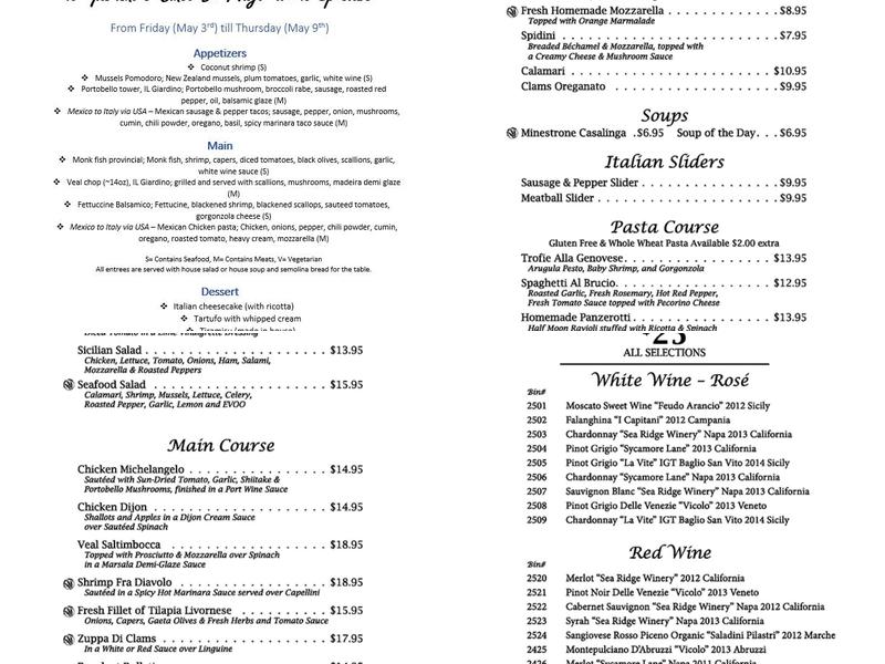 Il Giardino Sul Mare Menu