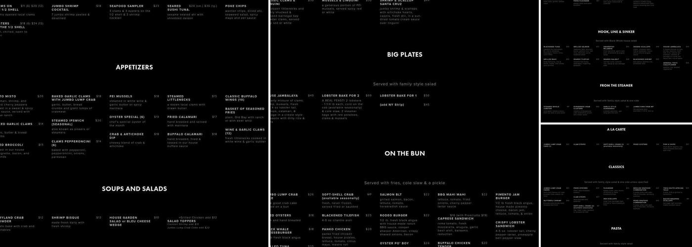 Black Whale Bar & Fish House Menu