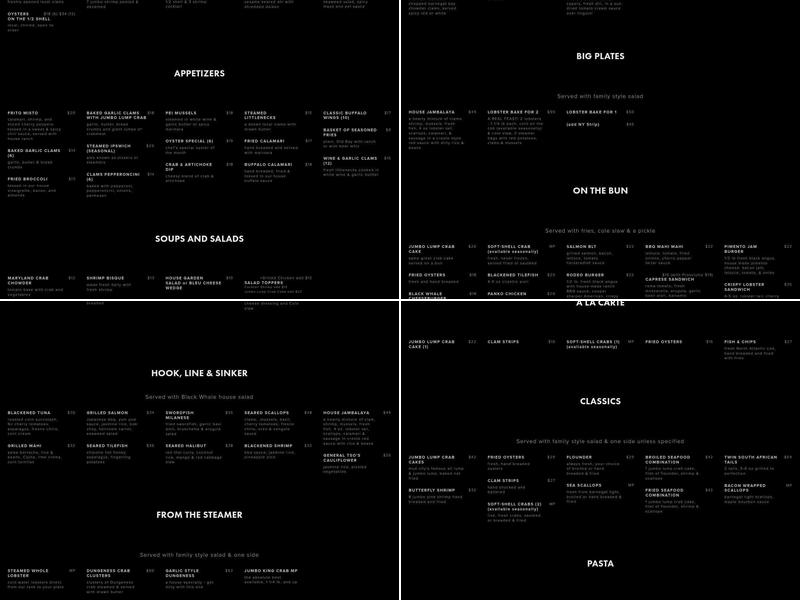 Black Whale Bar & Fish House Menu