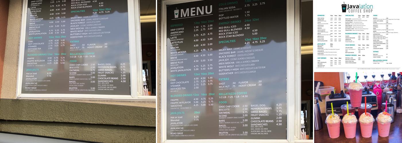 Javalation Menu