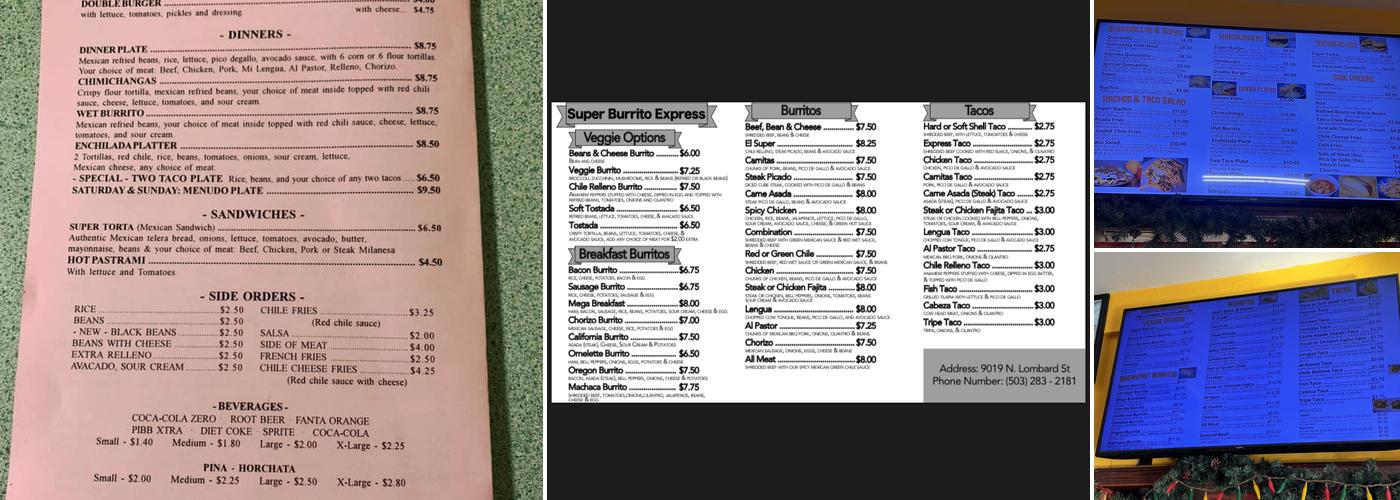 Super Burrito Express Menu
