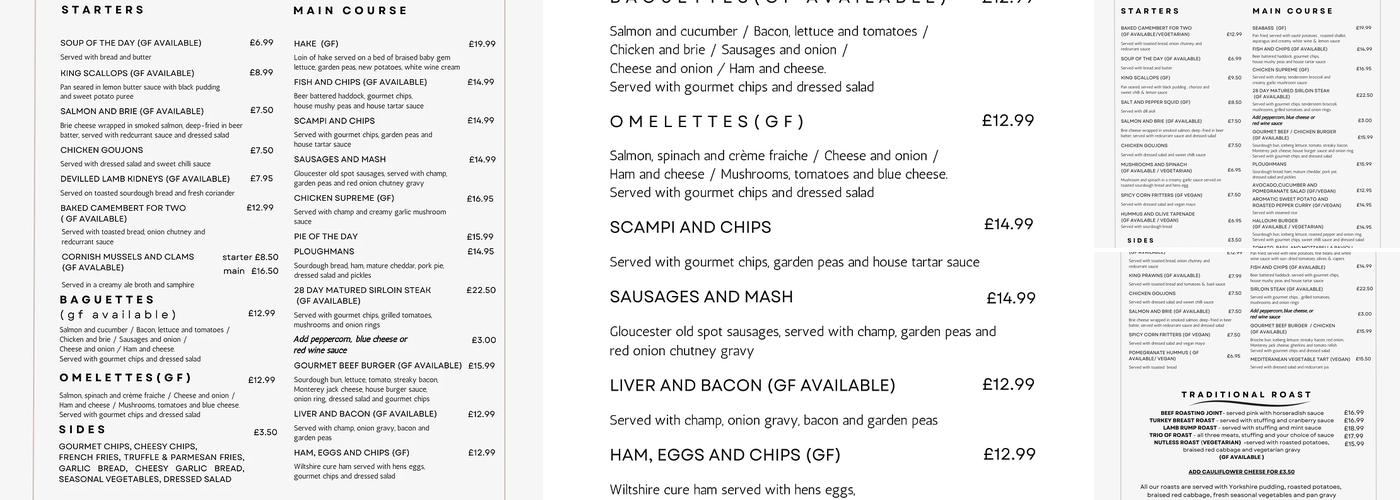 The Winterbourne Menu