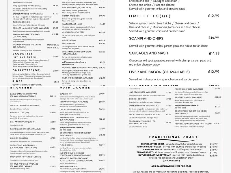 The Winterbourne Menu