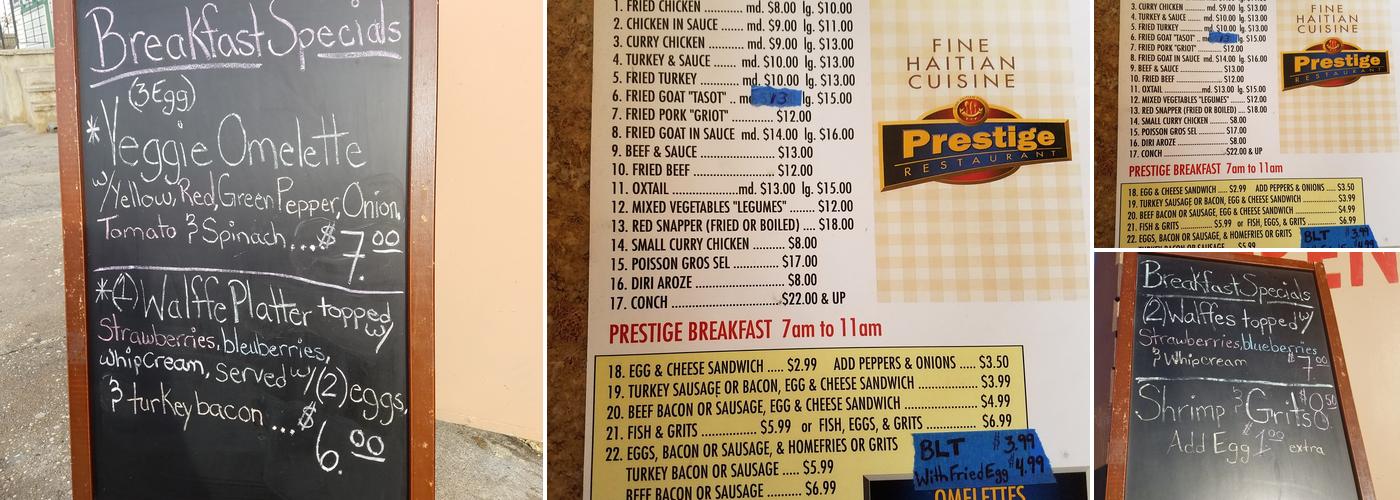 Prestige Restaurant Menu