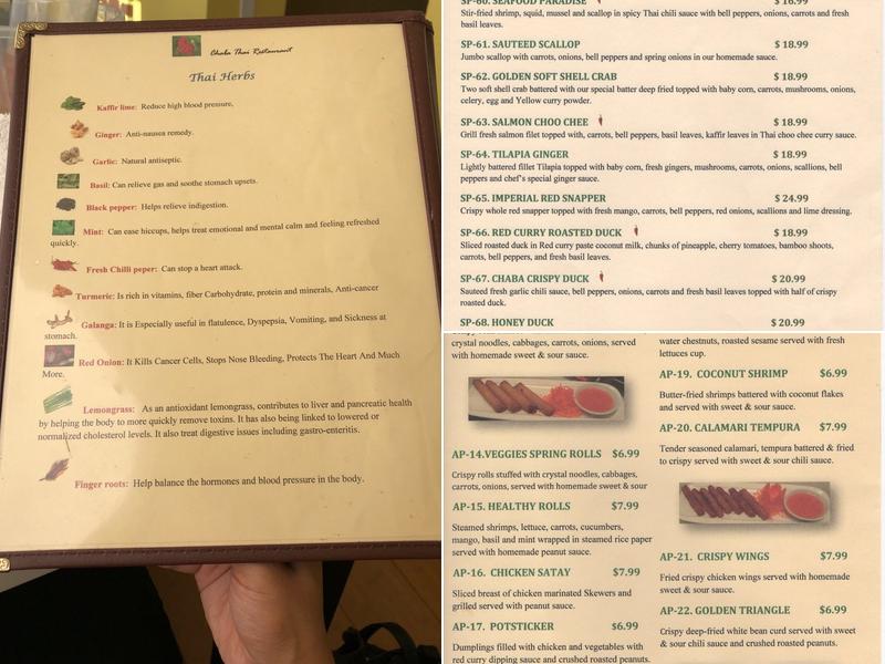 Chaba Thai Restaurant Menu
