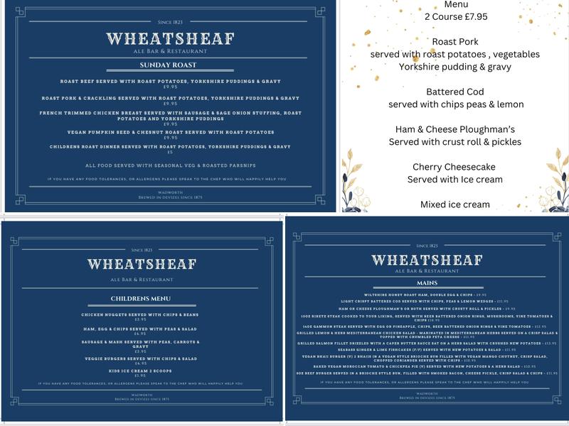 Wheatsheaf Alehouse Menu