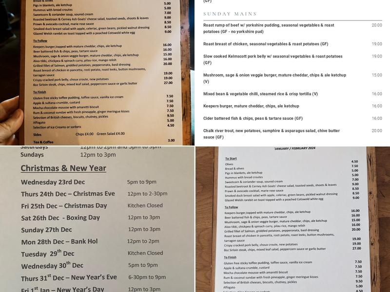 The Keepers Arms Menu