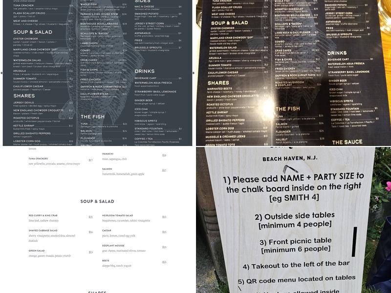 Parker's Garage & Oyster Saloon Menu