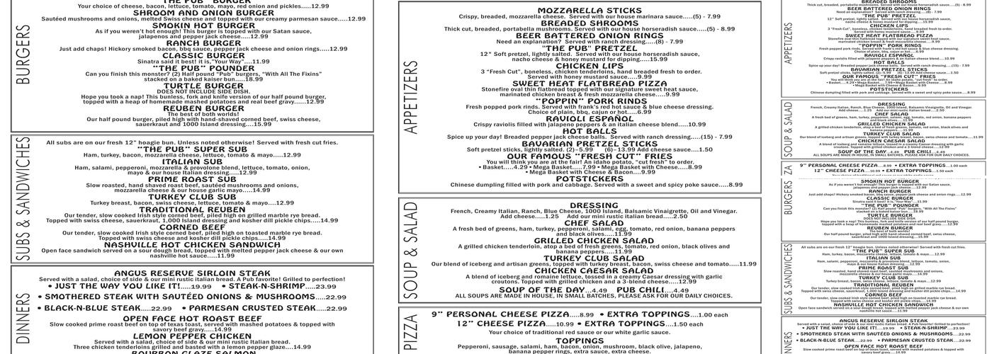 The Pub Menu