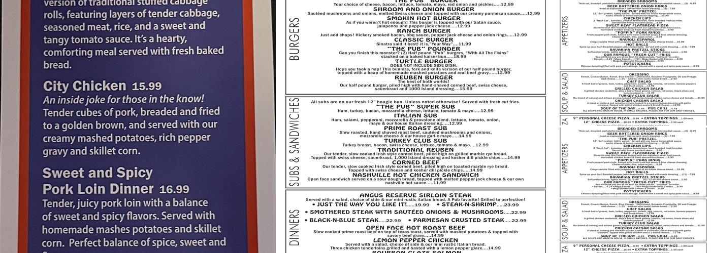 The Pub Menu