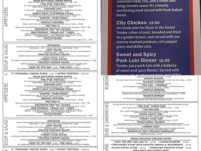 The Pub Menu