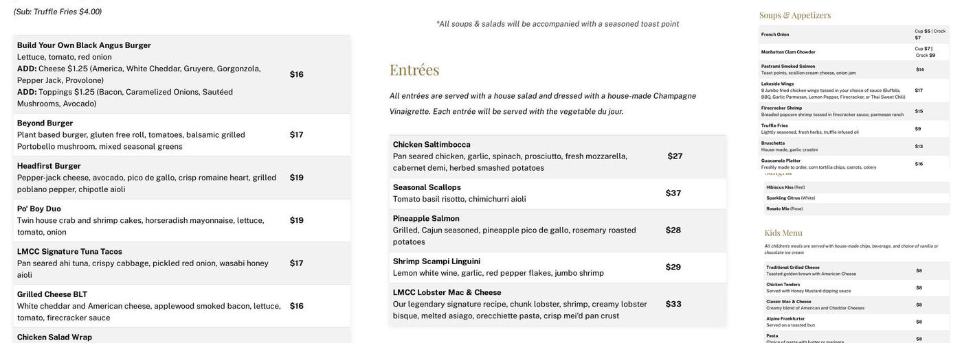 Boardwalk Club (BWC) Menu