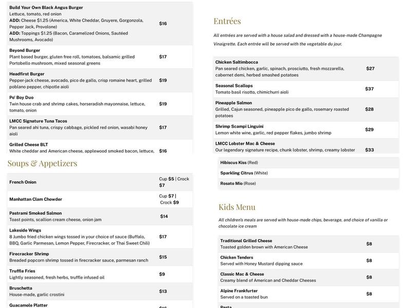 Boardwalk Club (BWC) Menu