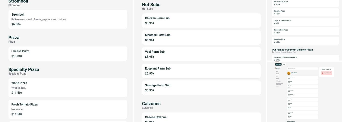 Circle Pizza and Grill Menu