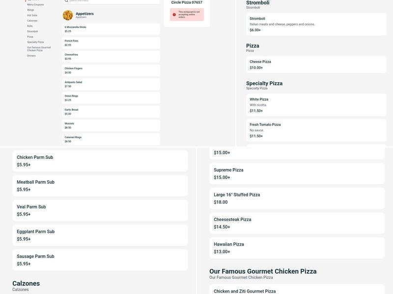 Circle Pizza and Grill Menu