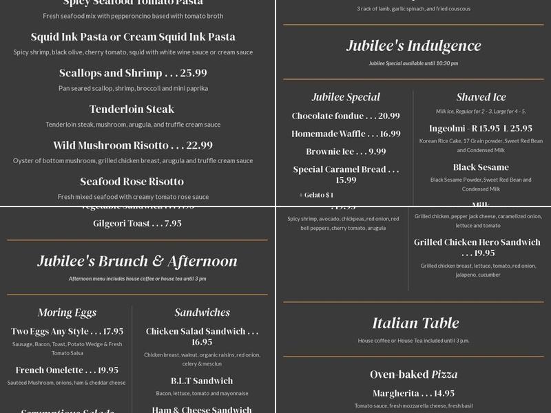 Jubilee Chocolatier Menu