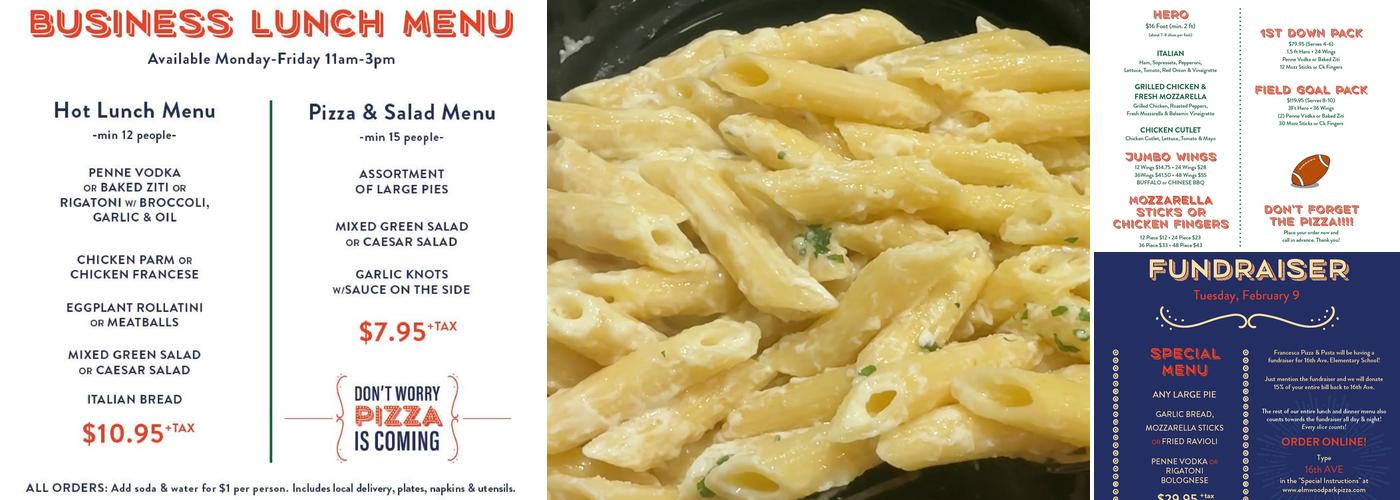Francesca Pizza & Pasta Menu