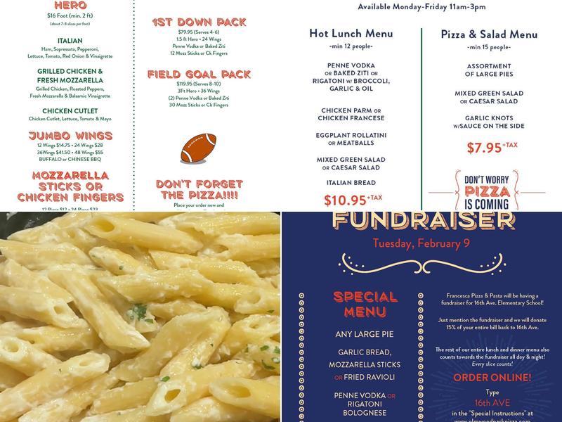 Francesca Pizza & Pasta Menu