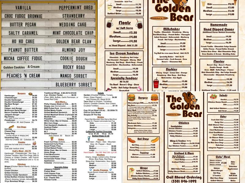 The Golden Bear Menu