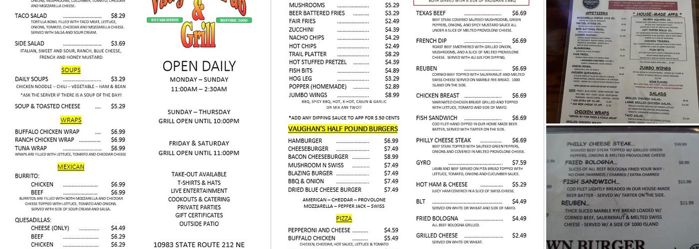 Vaughan's Pub & Grill Menu