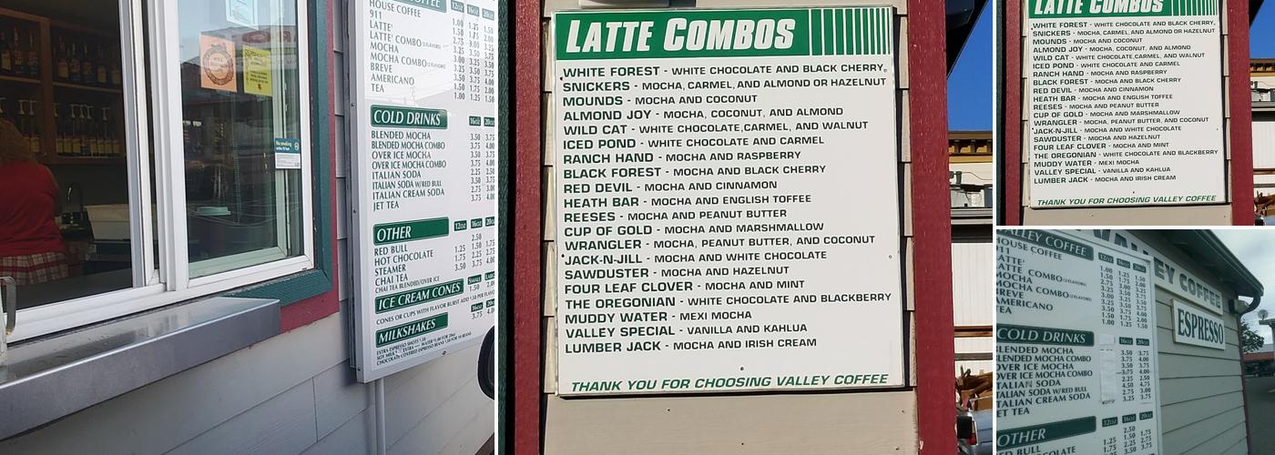 Valley Coffee Menu