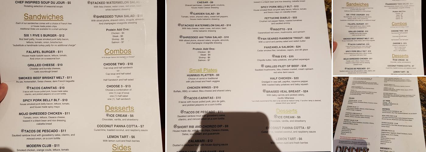 Six1Five5 Menu