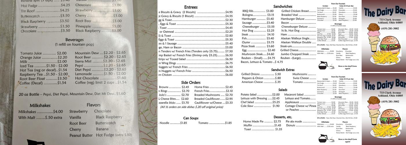 Dairy Bar Menu