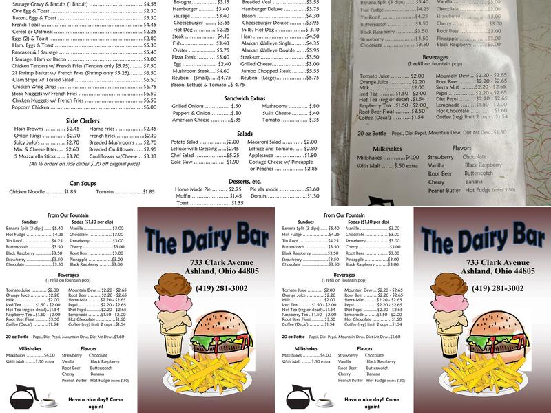 Dairy Bar Menu